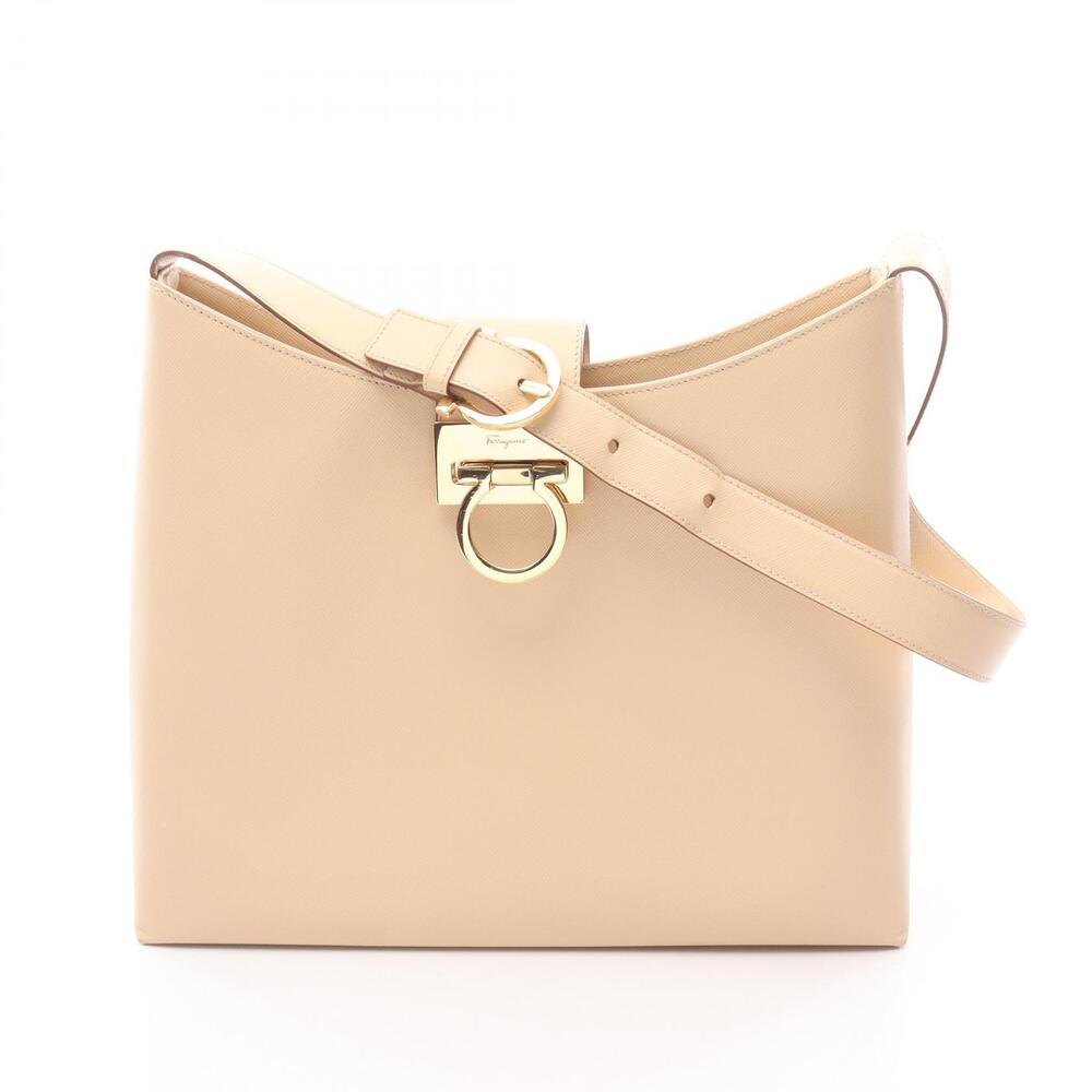 Salvatore Ferragamo Gancini Leather Shoulder Bag Beige Tan